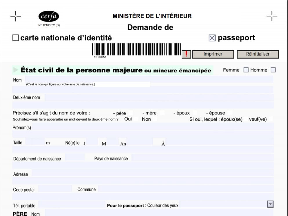 Cerfa Le Formulaire De Demande De Carte D Identit Ou Passeport